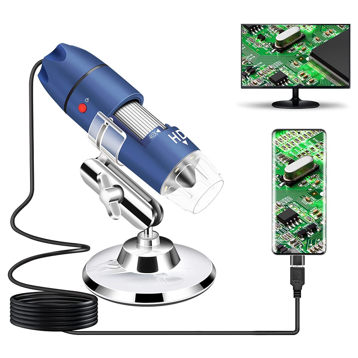 USB Digital Microscope 2K HD 2560x1440P 40X-1000X for Android Windows - Coin