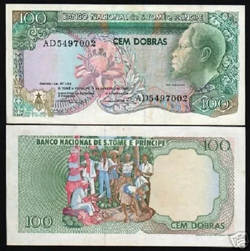 St Thomas & Prince 100 DOBRAS P-60 1989 AUNC Sao Tome e Principe Currency NOTE