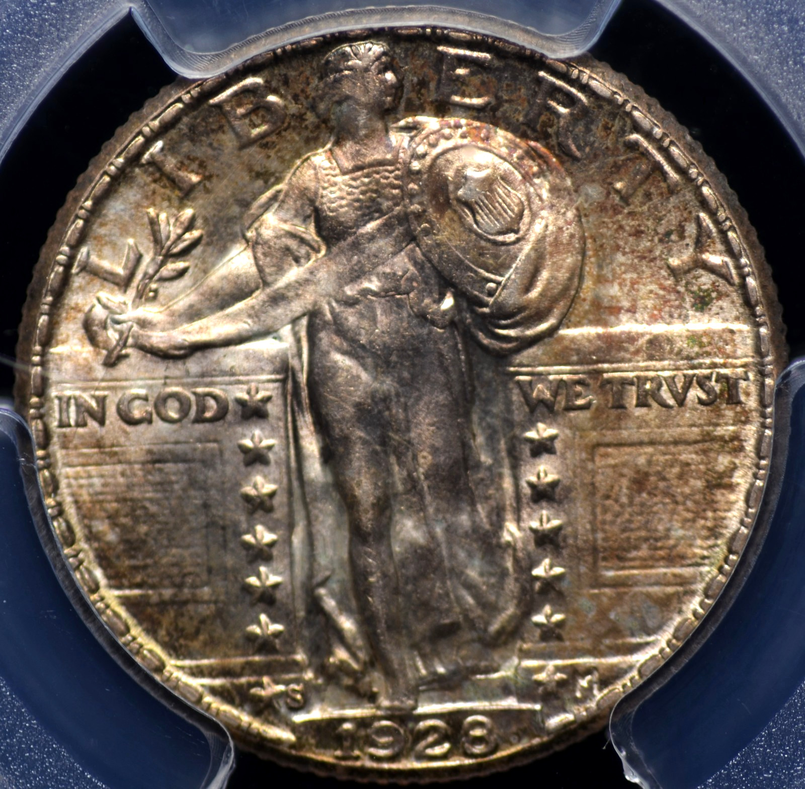 1928 S STANDING LIBERTY QUARTER PCGS MS 64 CRUSTY RICH BRASS OVER NICE LUSTER,