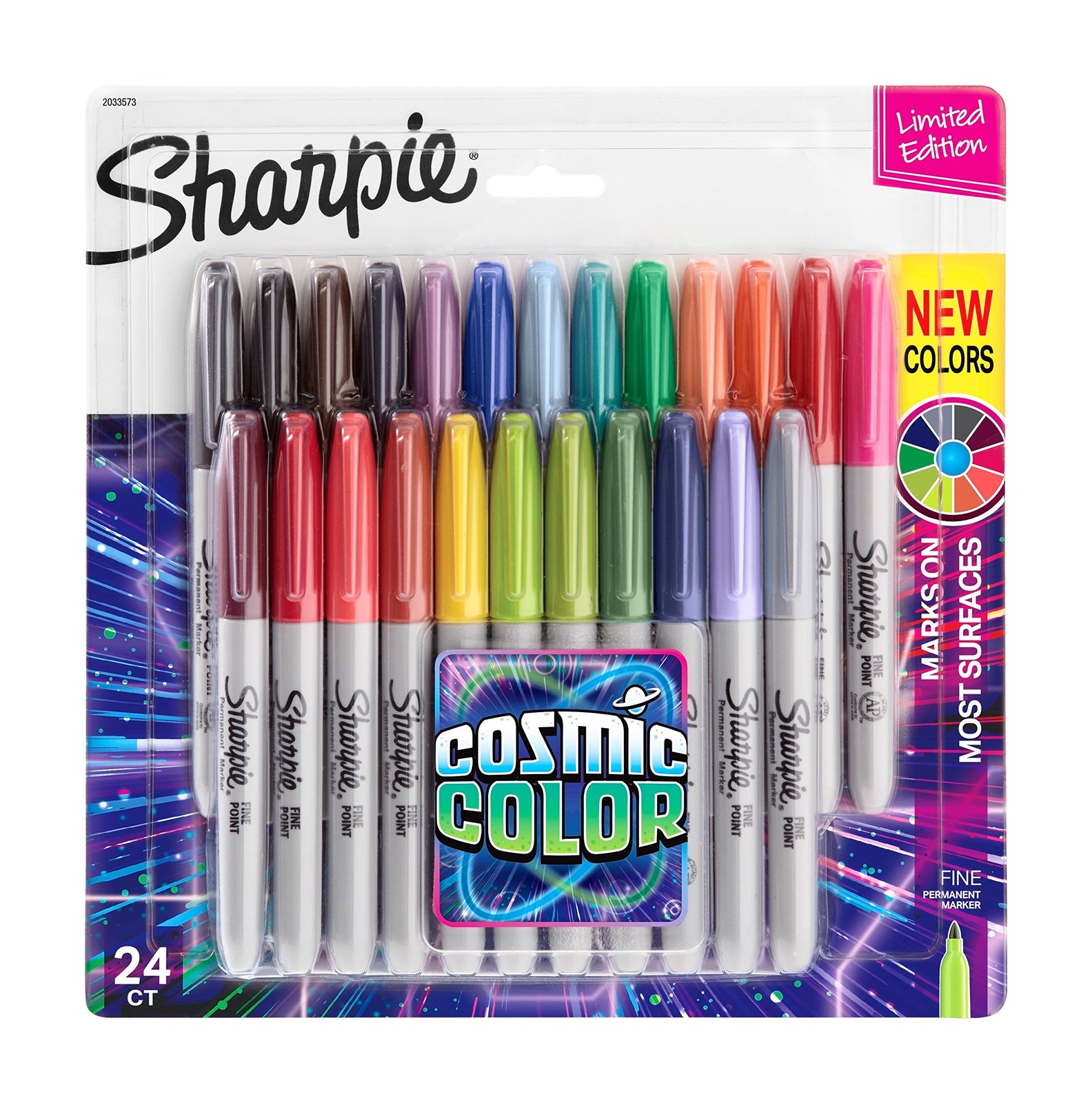 Sharpie Permanent Markers, Fine Point, 24 Count (Pack of 1), Cosmic Color