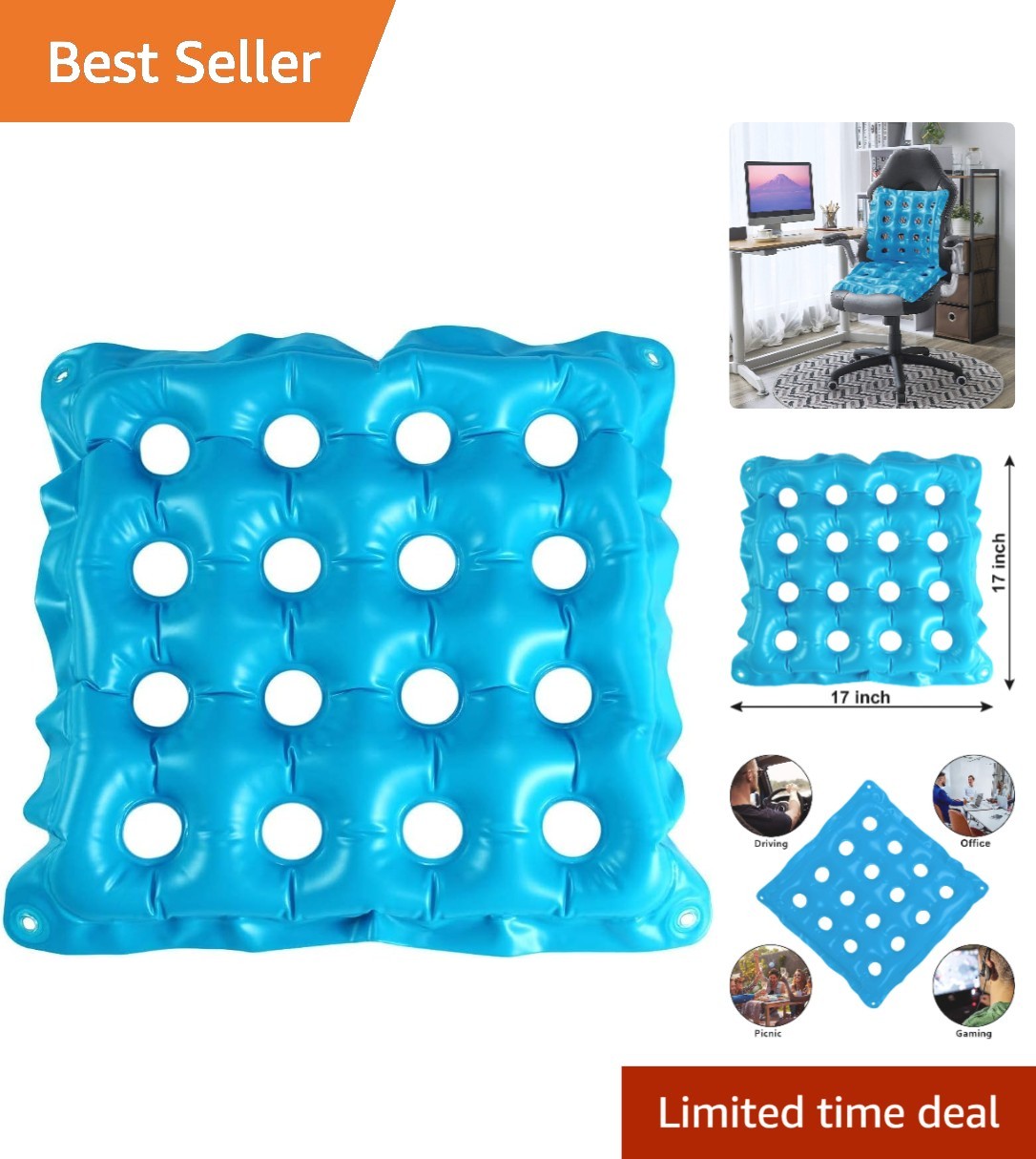 19x19 inch Soft Vinyl Air Cushion - Ideal for Office, Travel & Wheelchair Use