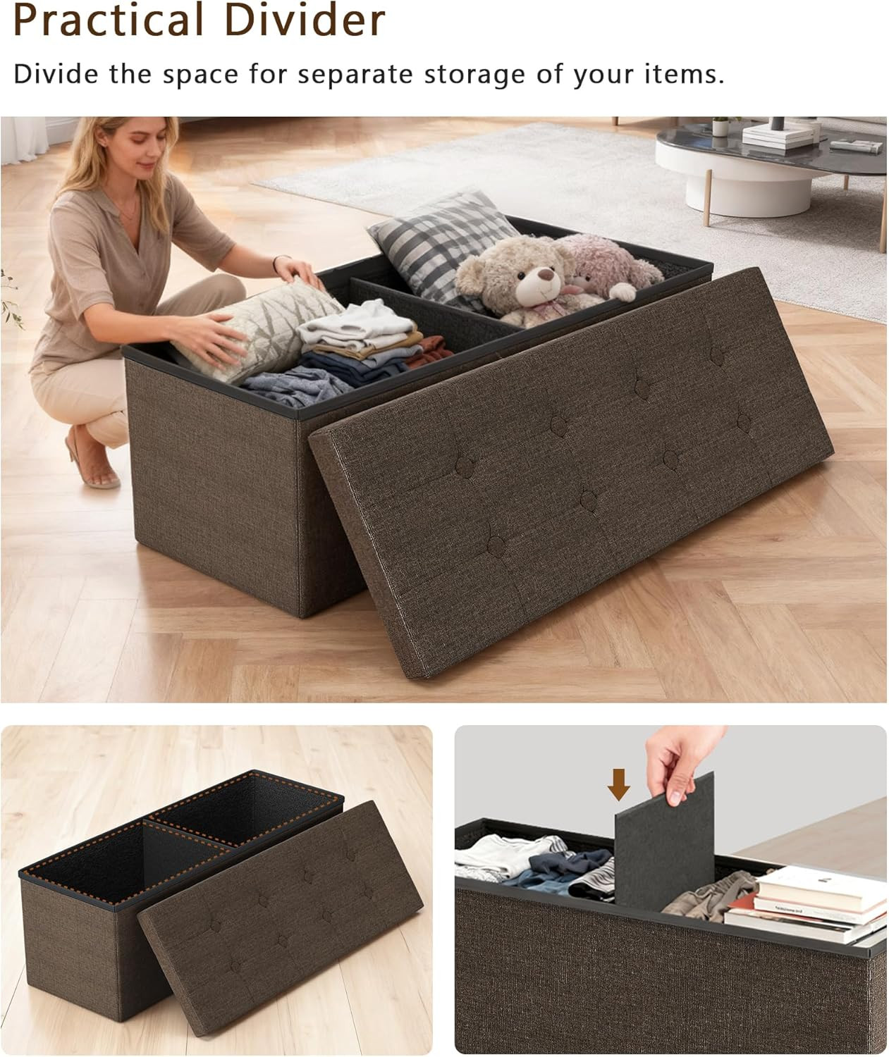 43 Inches Folding Storage Ottoman Bench, Storage Chest, Footrest for Entryway, L