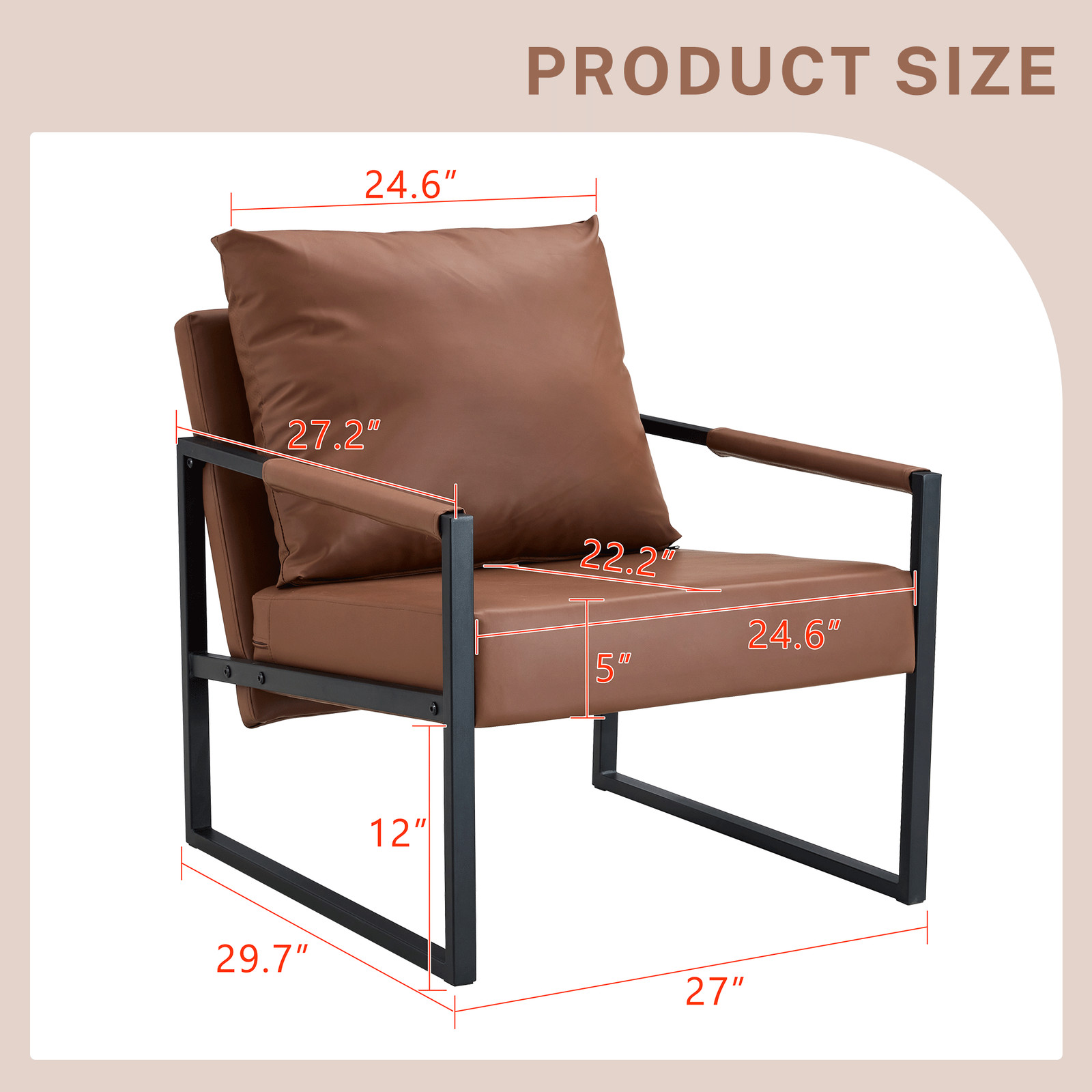 Set of 1 Classic Brown PU Leather and Metal Frame Sofa -Ergonomically designed,