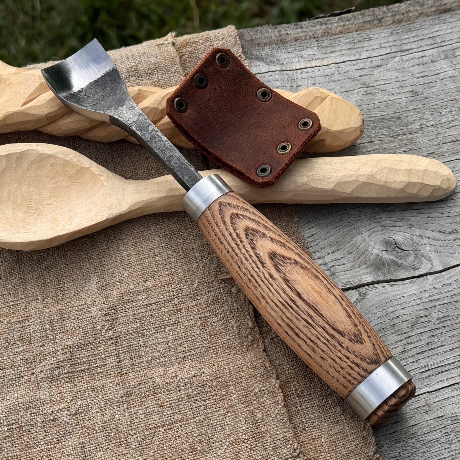 0.8-1.77'' Spoon Carving Gouge 52100 Carbon Steel Curved Chisel Tool With Sheath
