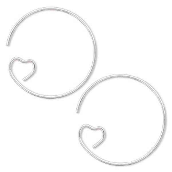 Ear Wire, Silver Plated Brass 23mm Hoop with Heart Loop Earring 10 OR 100