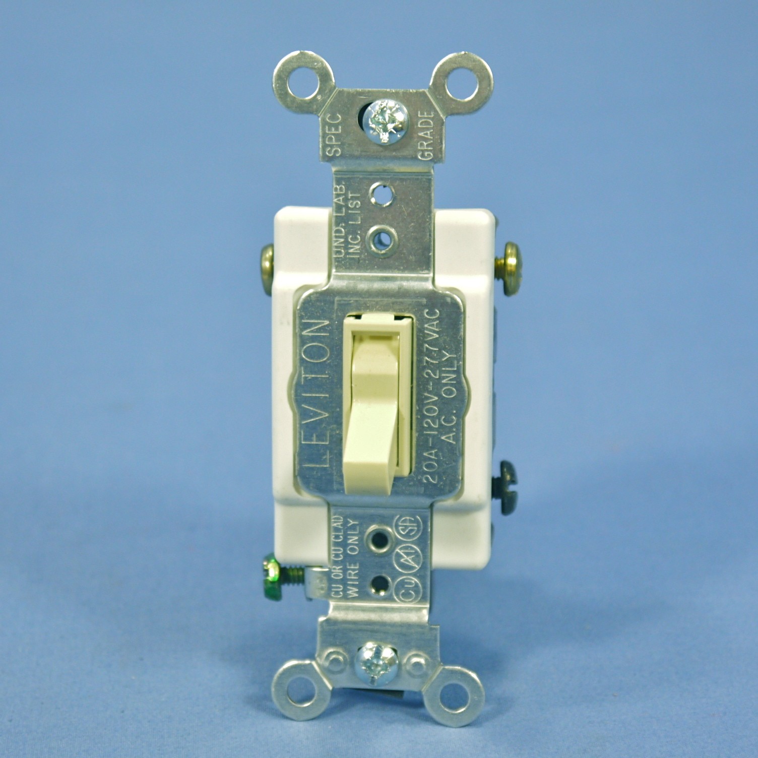 Leviton 54523-2I Ivory 3-Way Commercial Framed Toggle Switch 20A 120/277V Bulk