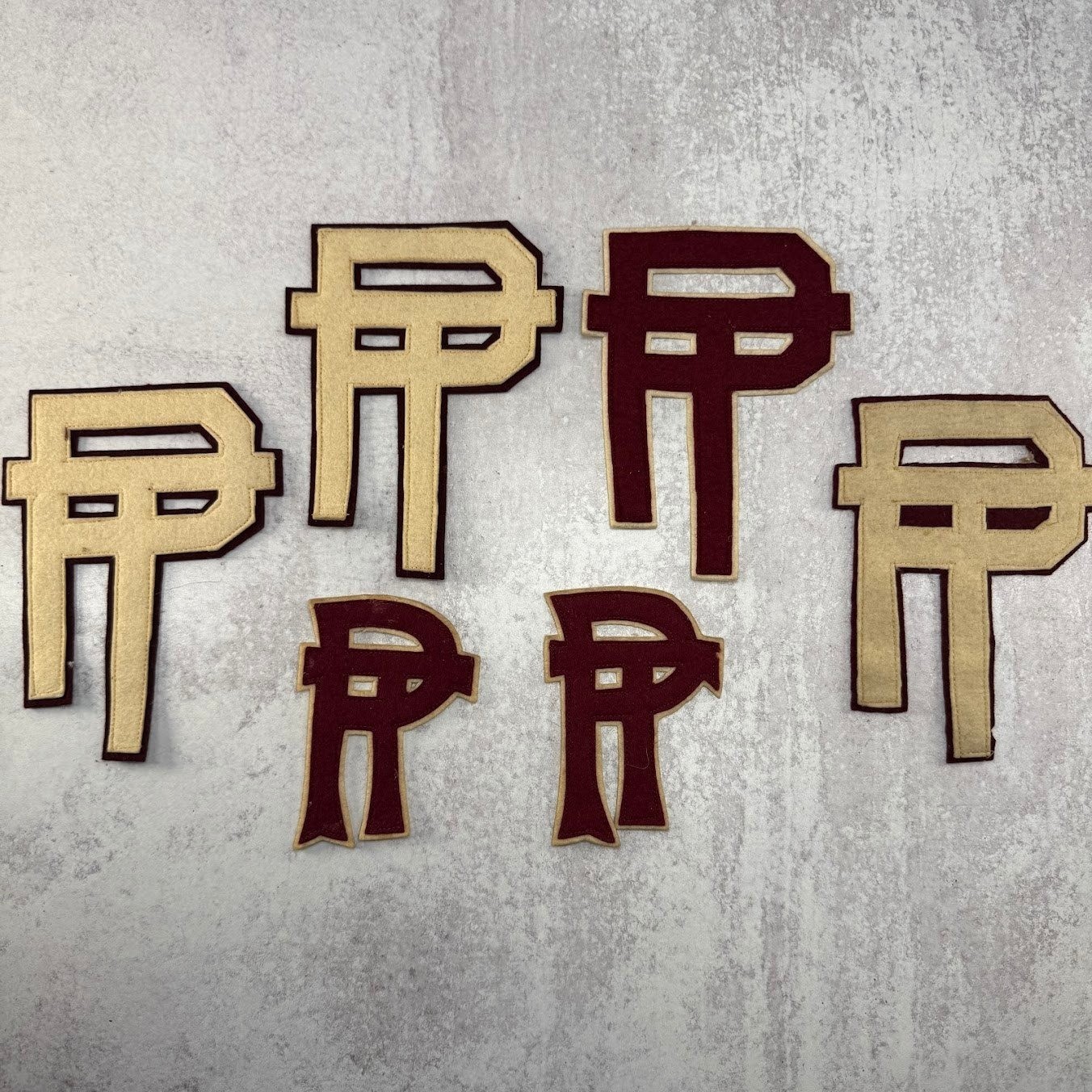 Vintage 1950s "PT" High School Varsity Red White Letterman Patches Set of 6