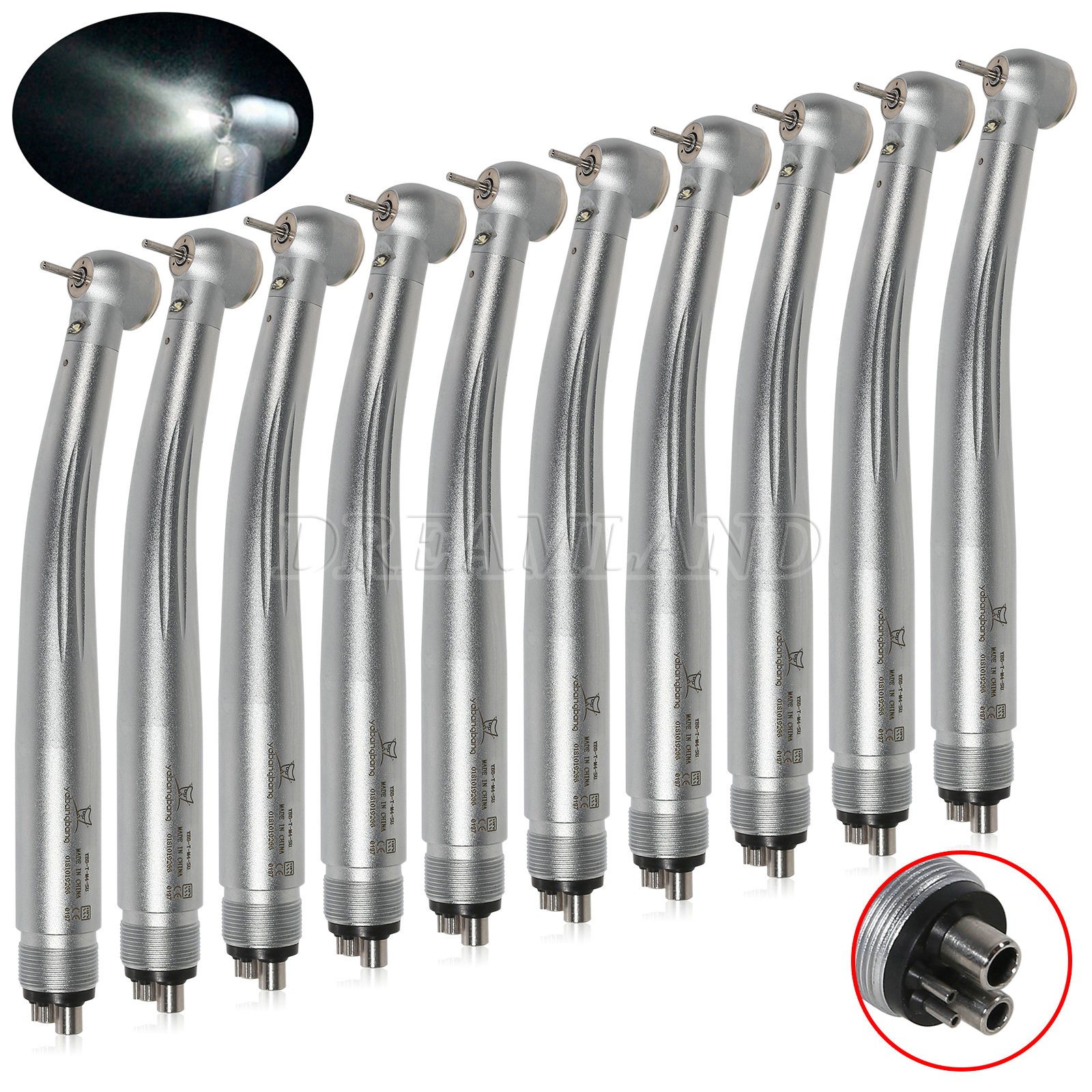 10pcs Dental High Speed Optic Fiber LED Handpiece 4 Holes Self Power E-generator