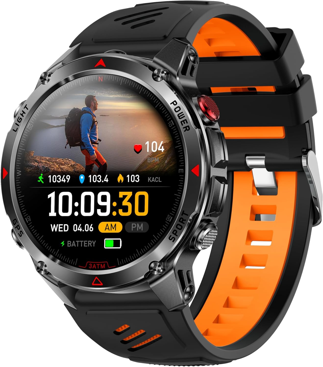 Waterproof Outdoor Smartwatch with 1.46-Inch Display, GPS, Led Flashlight, Compa