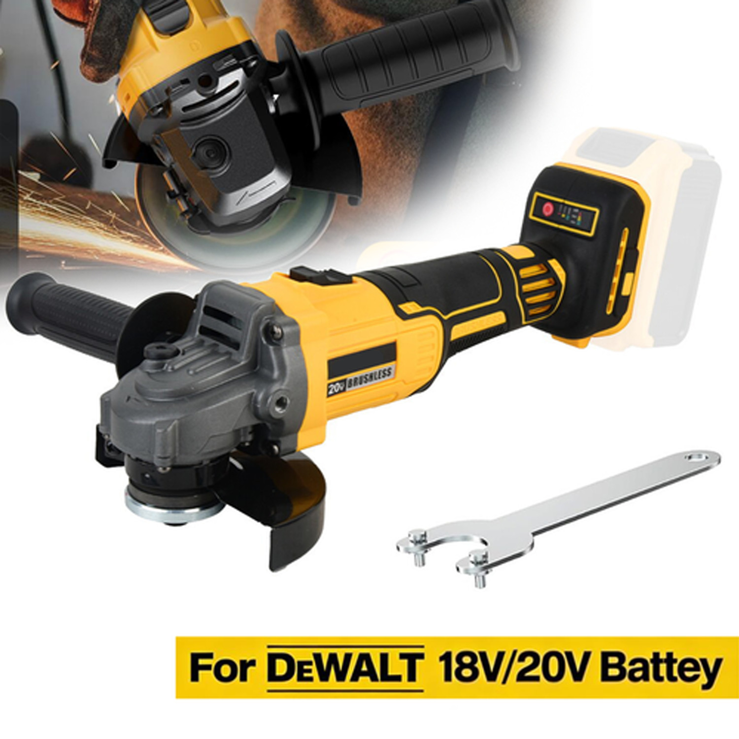 Cordless Angle Grinder for Dewalt 20V Battery 4-1/5" Brushless 9000RPM Tool Only