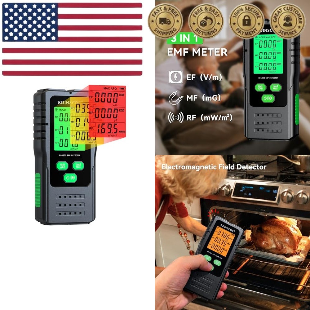 EMF Detector – 3-in-1 Electromagnetic Radiation Meter for AC Magnetic, AC Electr