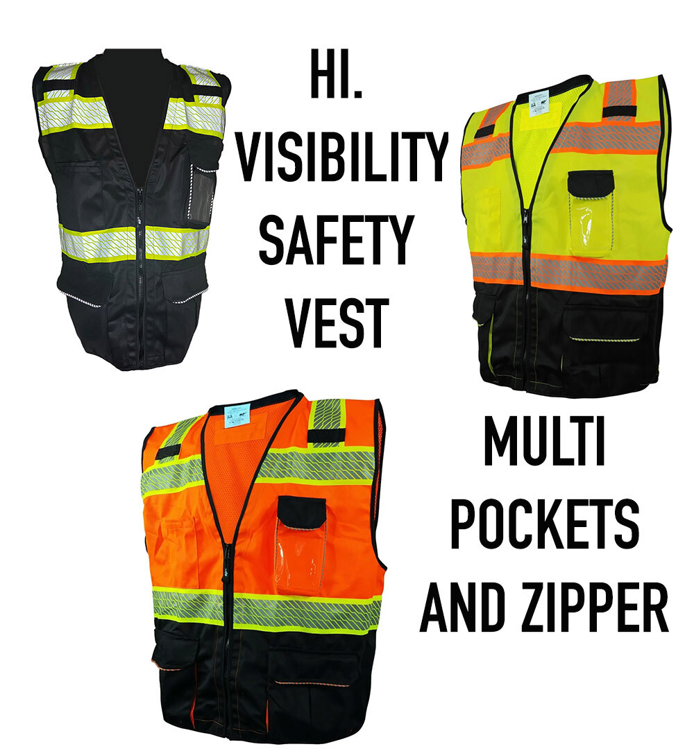 Outdoor Work High Visibility Reflective Zipper Safety Vest With Pockets