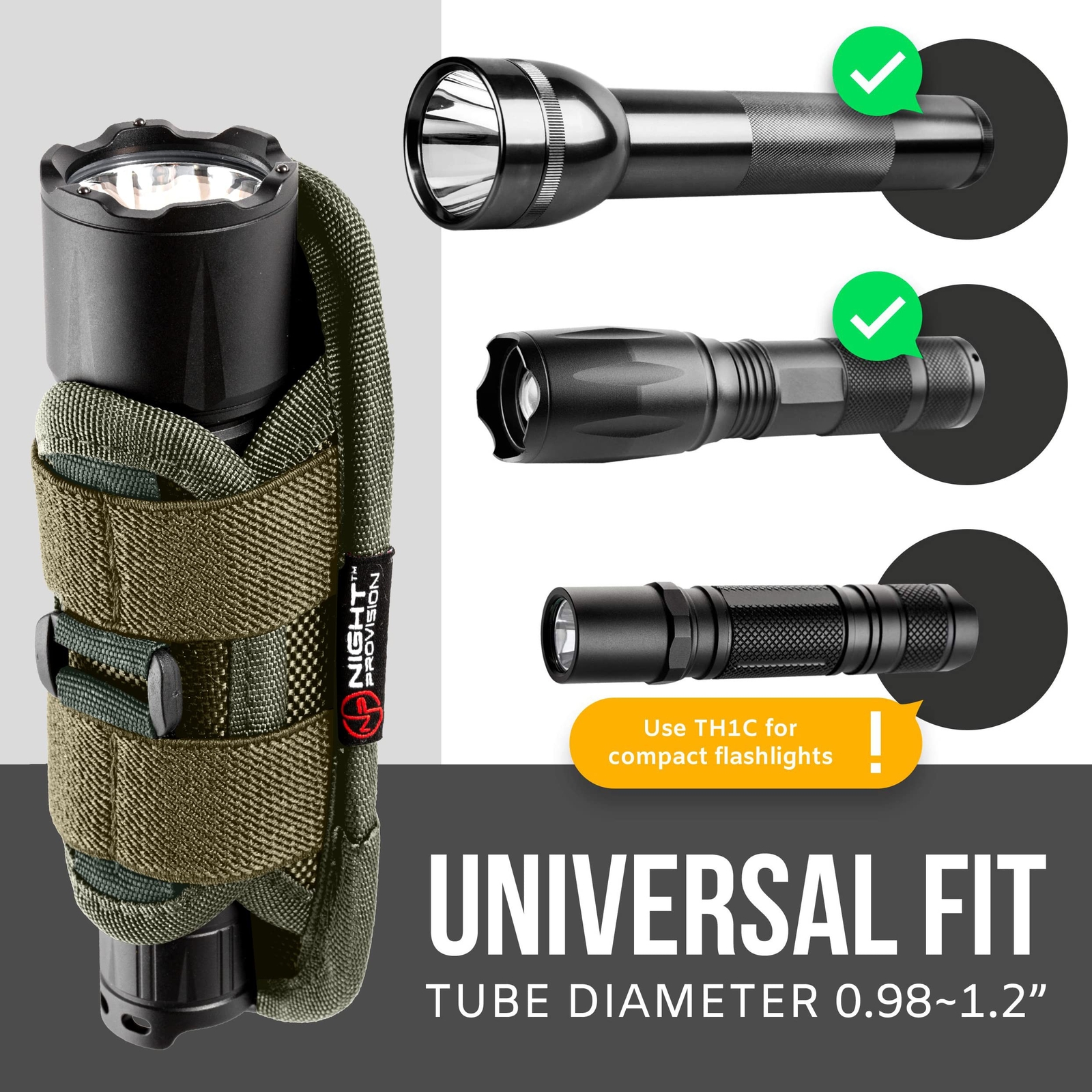 TH1 Tactical Flashlight Holster Duty Belt Pouch Open-end Stretchable Rotatabl...