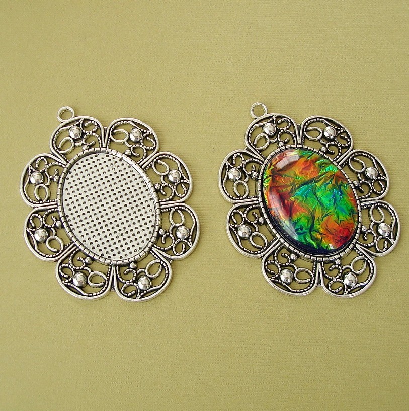 2- Antique Silver Filigree Pendant Cabochon Settings.