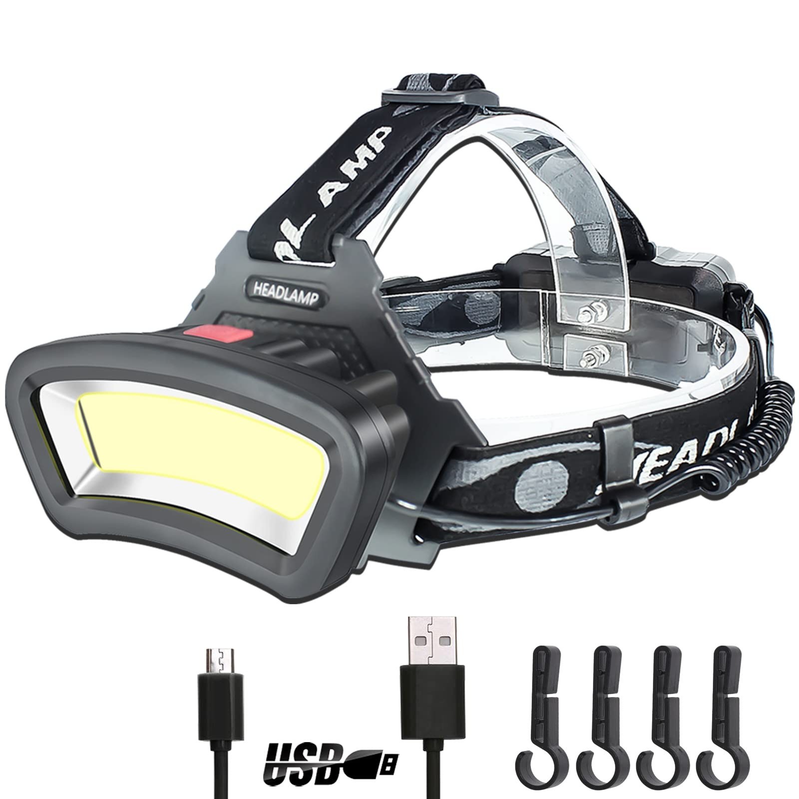 LED Headlamp COB Floodlight Rechargeable with Red Light 2000 Lumen