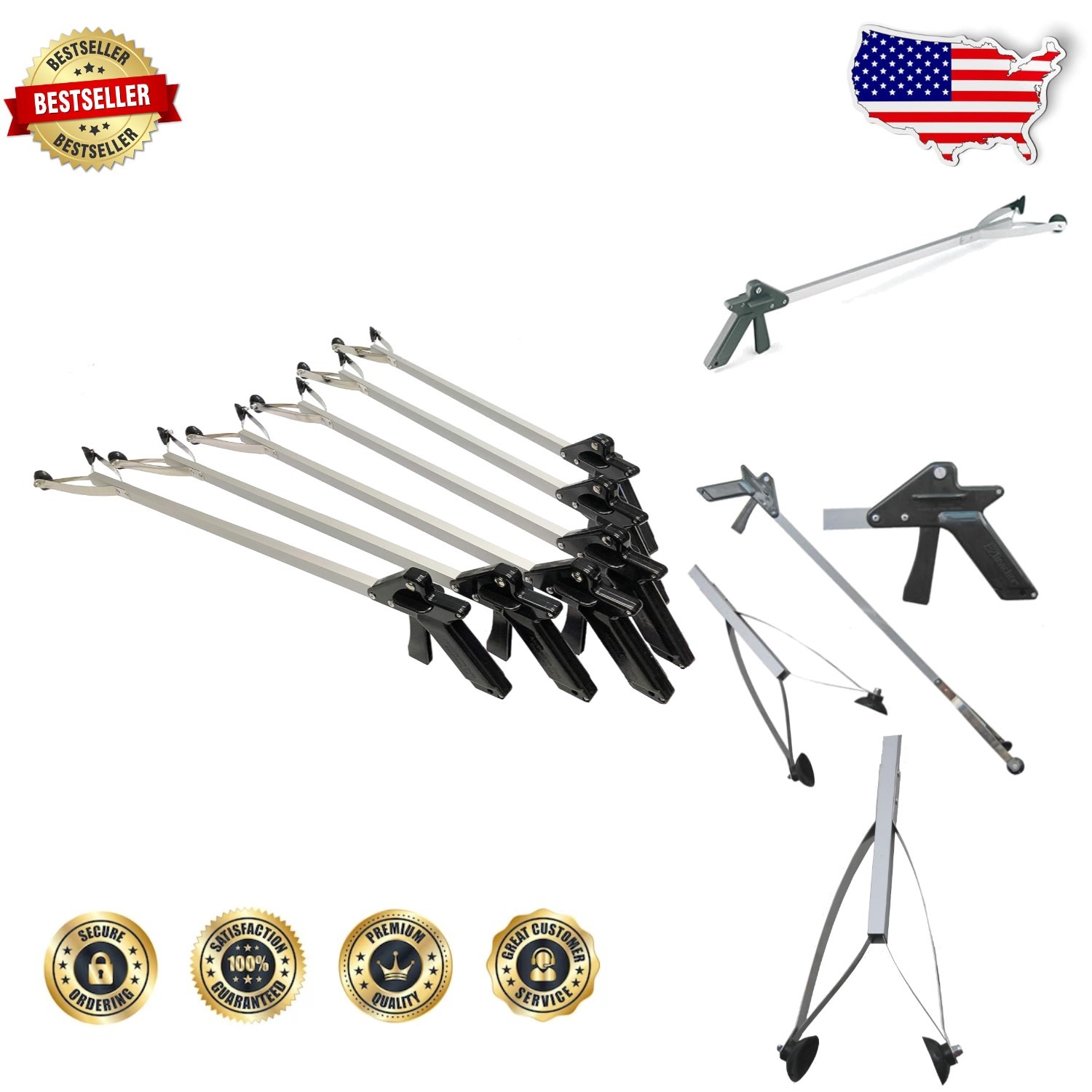 Commercial Reacher 32" 6-Pack | Durable Aluminum Grabber, 8lb Lift, 4.5" Jaws