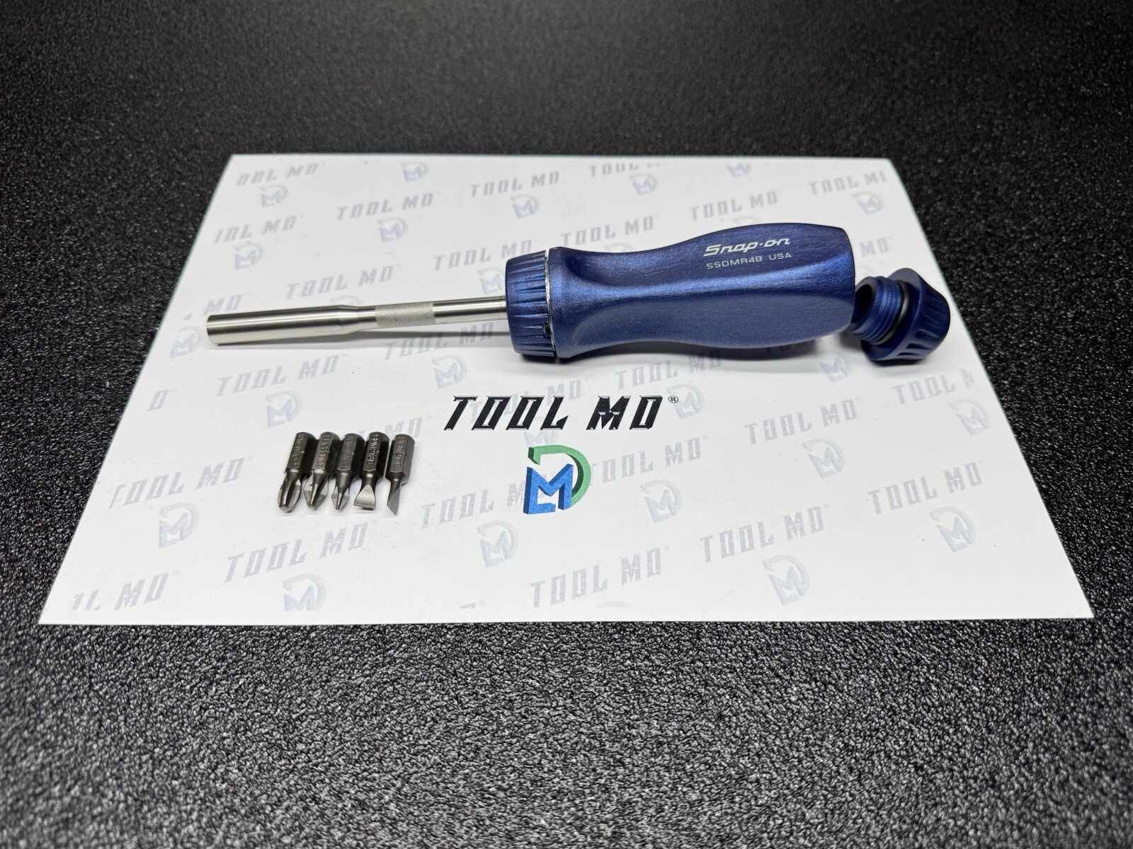 Snap-on Tools NOS POWER BLUE Hard Handle Ratcheting Screwdriver w/Bits SSDMR4B