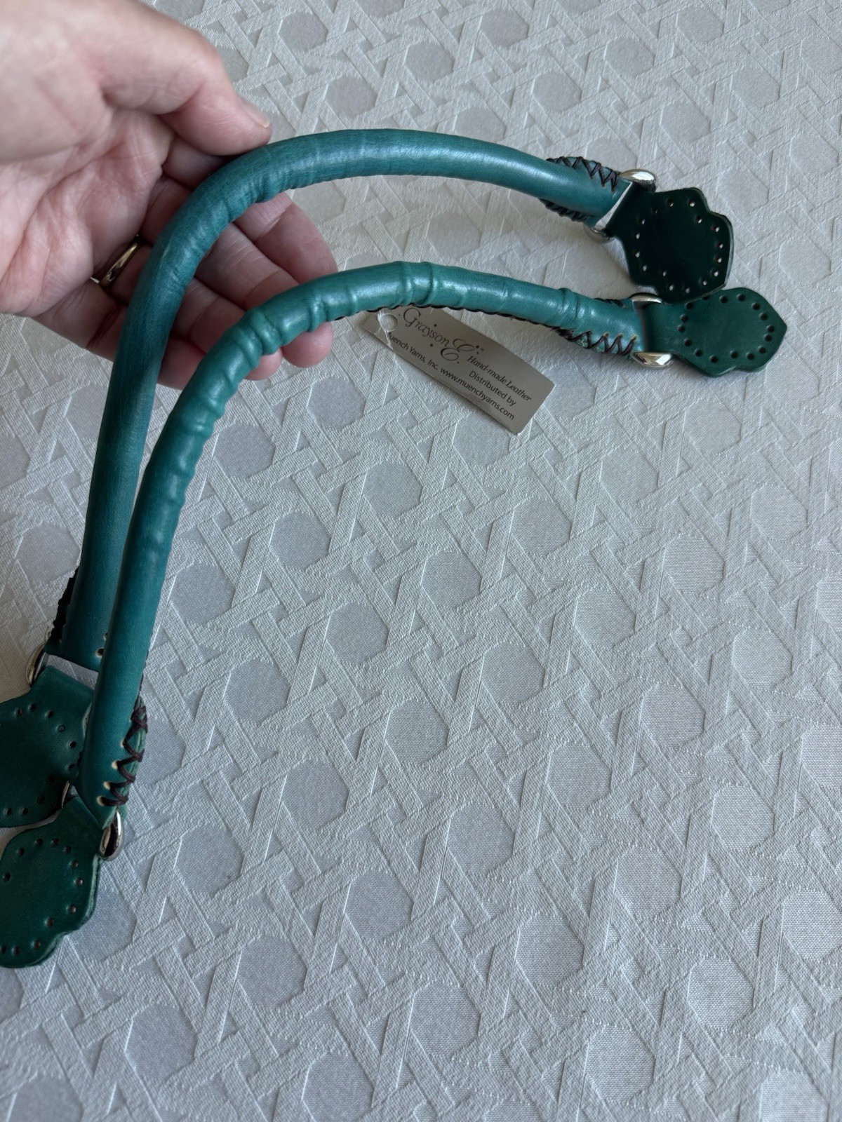 Grayson E Rolled Leather Purse Handles Small Turquoise NEW