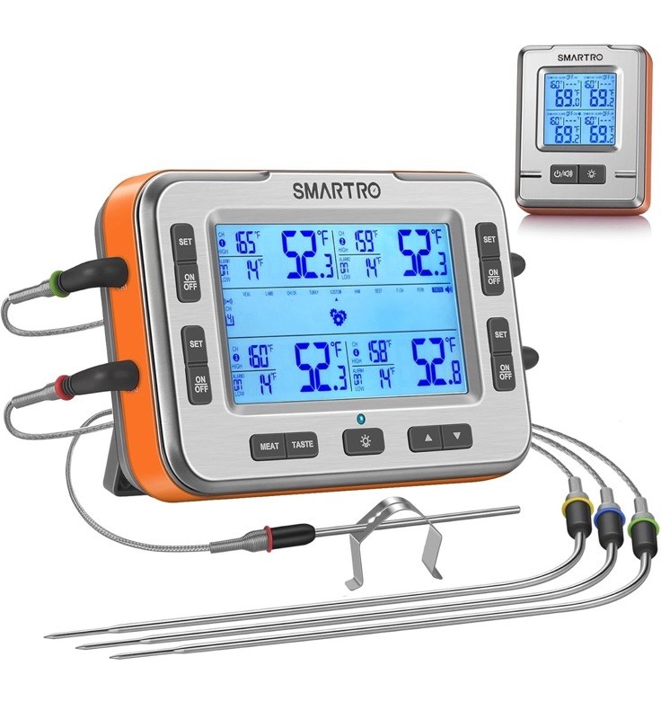 SMARTRO X50 Wireless Meat Thermometer 4 Probes 500ft Long Range BBQ Alarm New….
