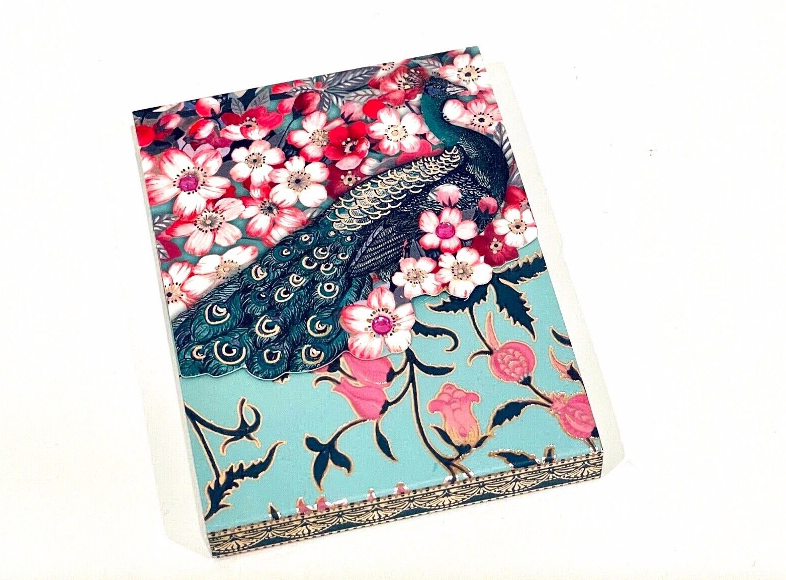 PUNCH STUDIO ROSE GOLD FOIL JEWEL MINI POCKET NOTEPAD CHERRY BLOSSOM PEACOCK