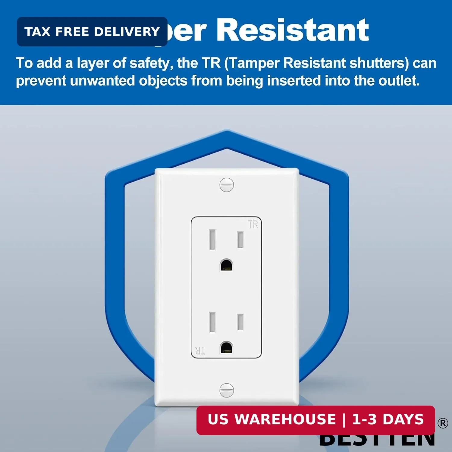 20 Pack 15 Amp Tamper Resistant Decor Receptacle, Standard Electrical Wa