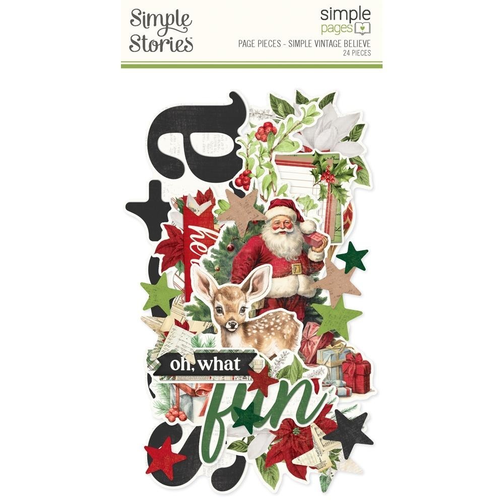 Crafts SS Page Pieces Simple Vintage Believe Santa Christmas Tree Presents Deer