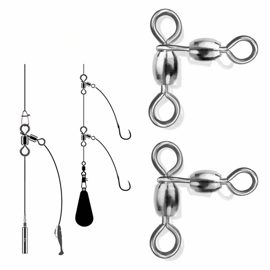 3 Way Swivel Stainless Steel Crane Swivels Fishing Barrel Swivels Fishing Tackle