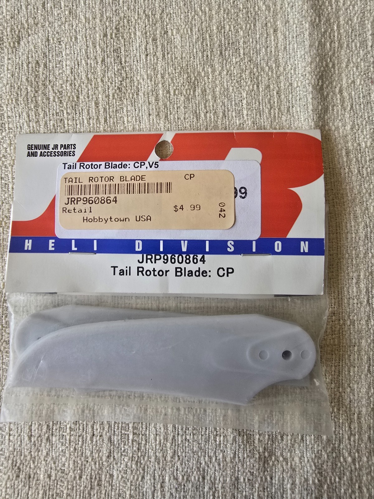 NOS Genuine JR Heli Division Tail Rotor Blade CP, V5 Part JRP960864