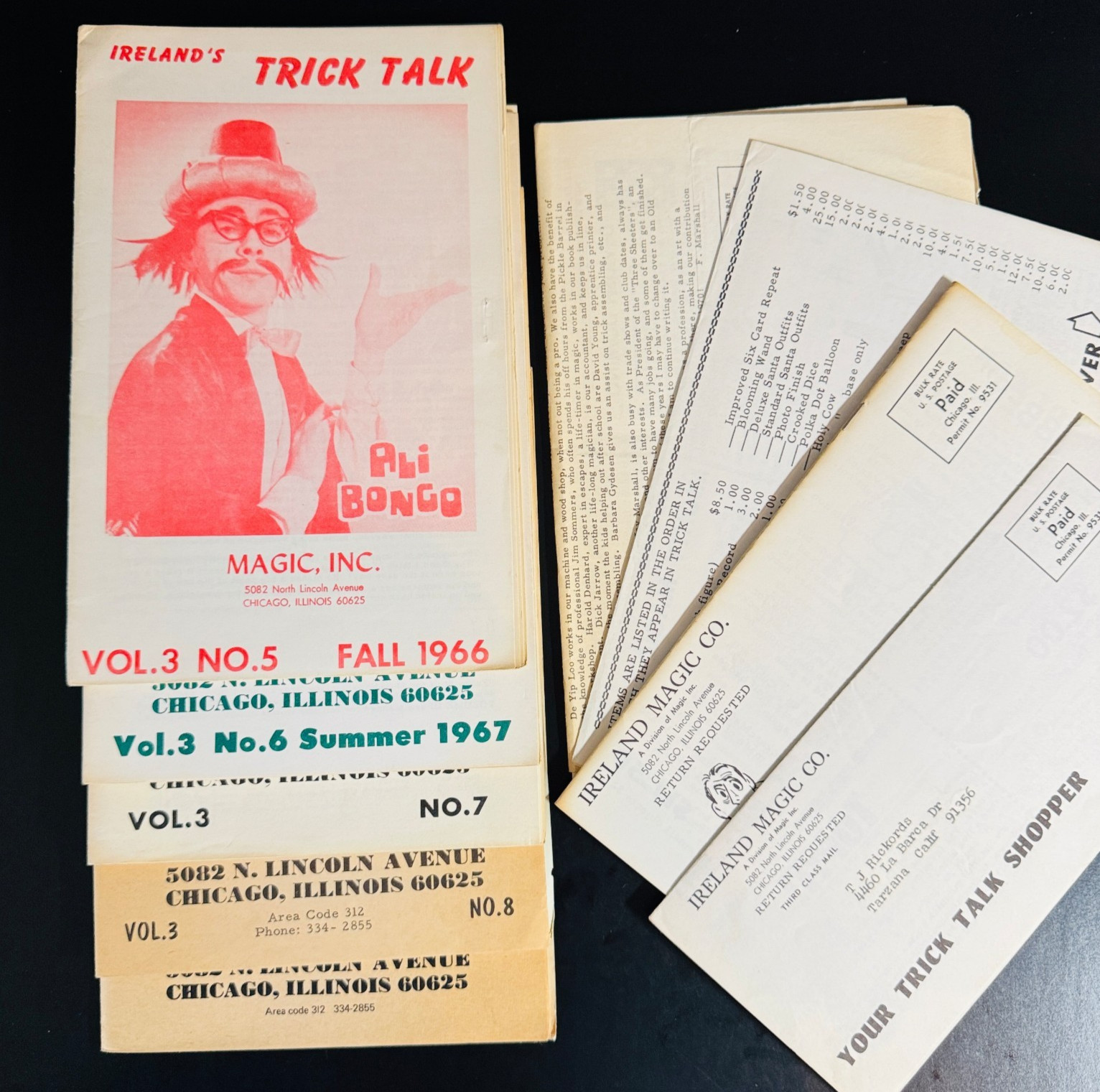 (5) Ireland's TRICK TALK Booklets Magic Inc - Magician Tips & Catalog 1966-1971