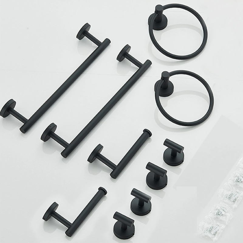Matte Black 10-Piece Complete Bathroom Accessory Set Towel Bar & Hardware Kit