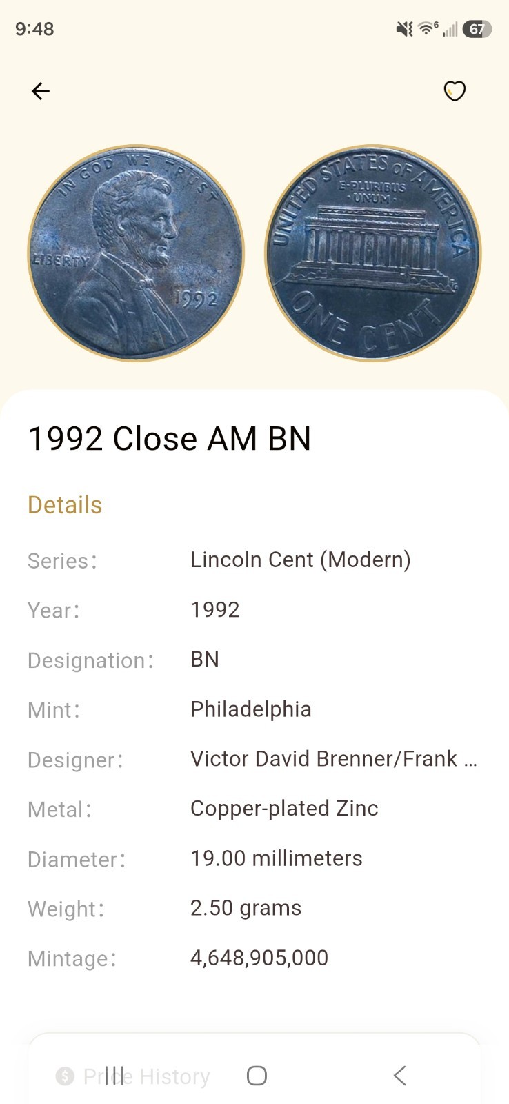 1992 Close AM BN Lincoln Penny