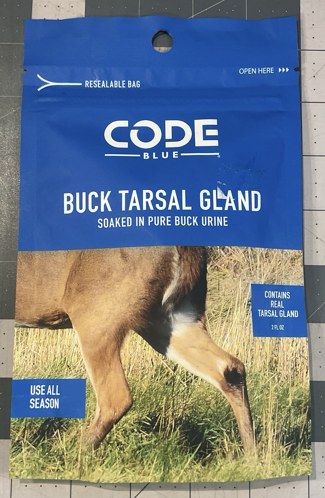 Code Blue Buck Tarsal Gland Soaked In Pure Buck Urine 2 Fl. Oz. Resealable Bag