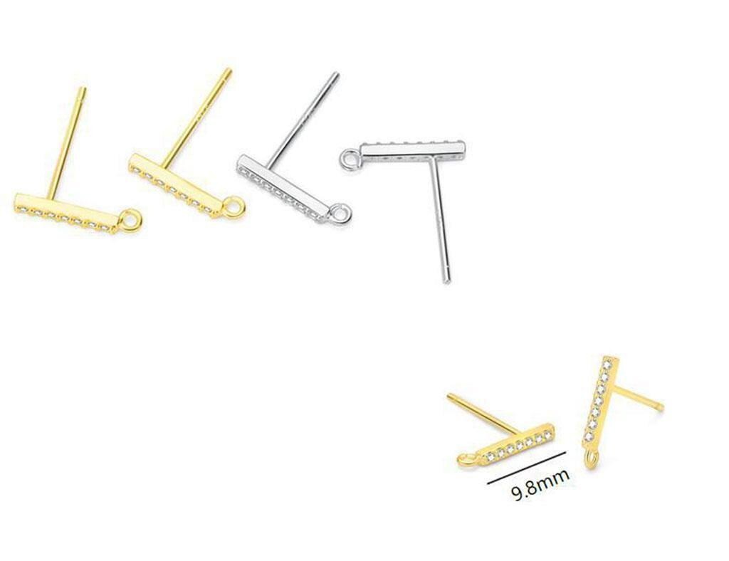 1Pair Sterling Silver Stick Stud Earrings Component, CZ Earrings Supply, Minima