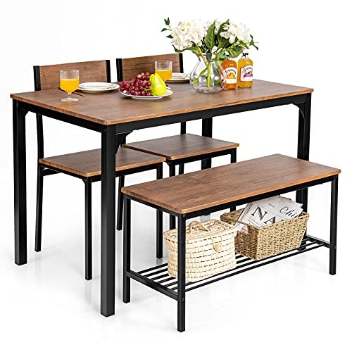 Dining Table Set for 4, 43" Kitchen Table and Chairs, 43"x27.5"x30" Brown