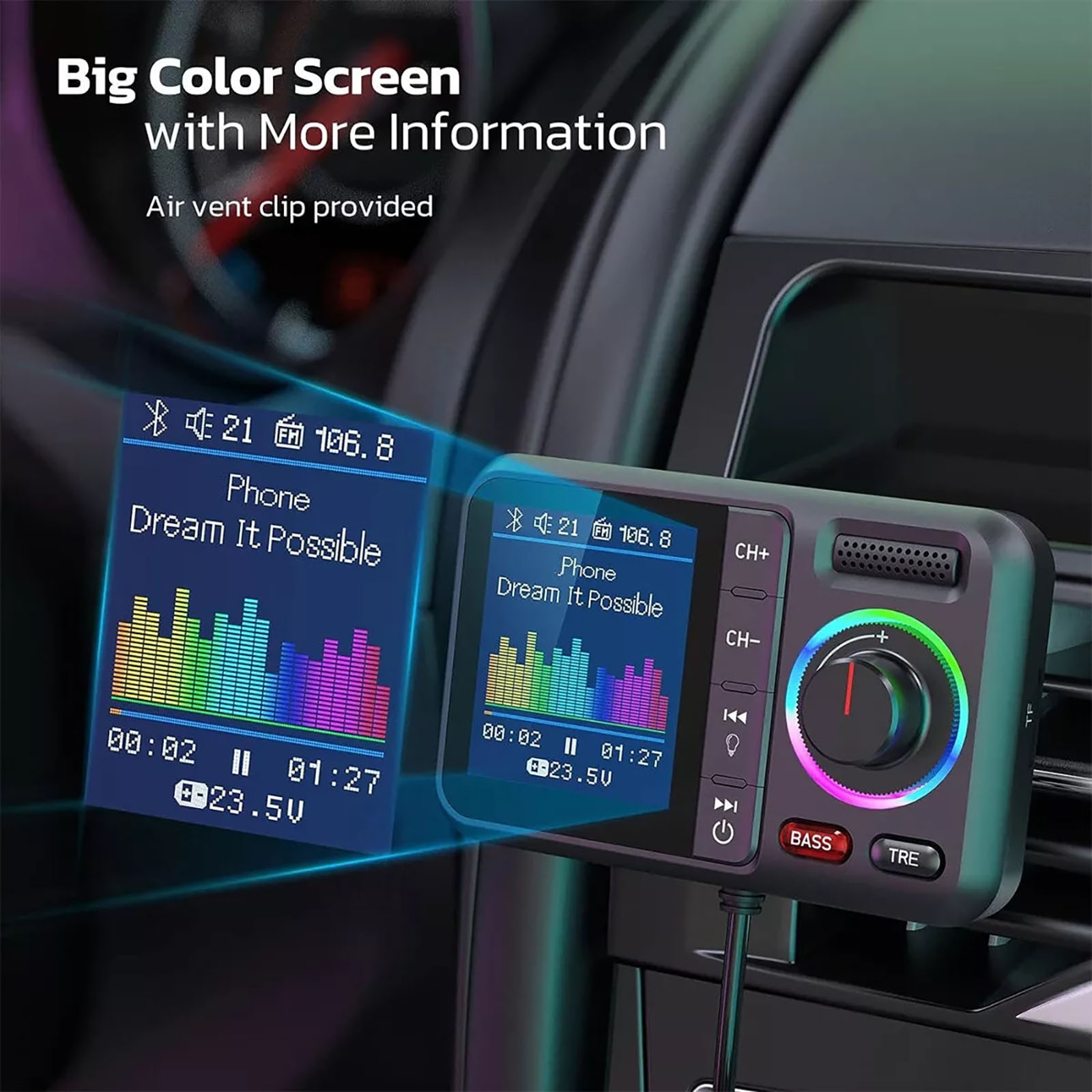 Bluetooth 5.0 Car Wireless FM Transmitter Adapter USB PD Charger Hands-Free