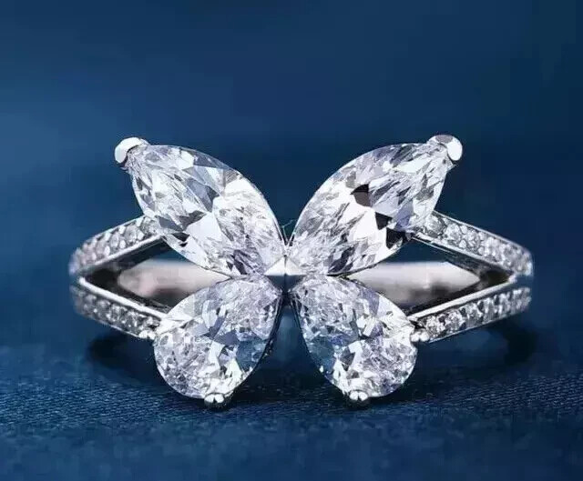 2CT Marquise Cut Lab-Created Diamond 14KWhite Gold Plated Butterfly Wedding Ring
