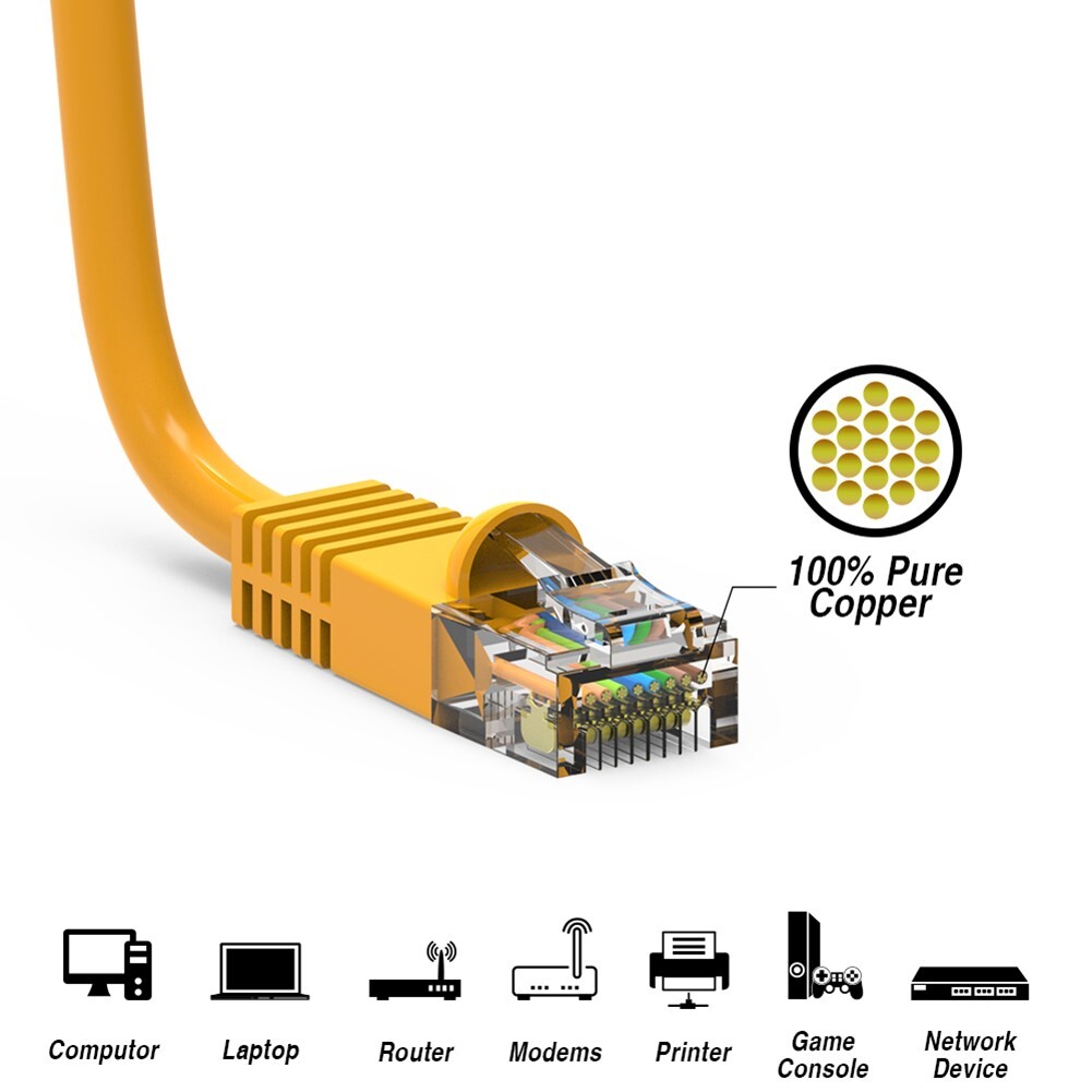 10FT Cat5e RJ45 Network LAN Ethernet UTP Cable Copper Wire Snagless Gold Yellow