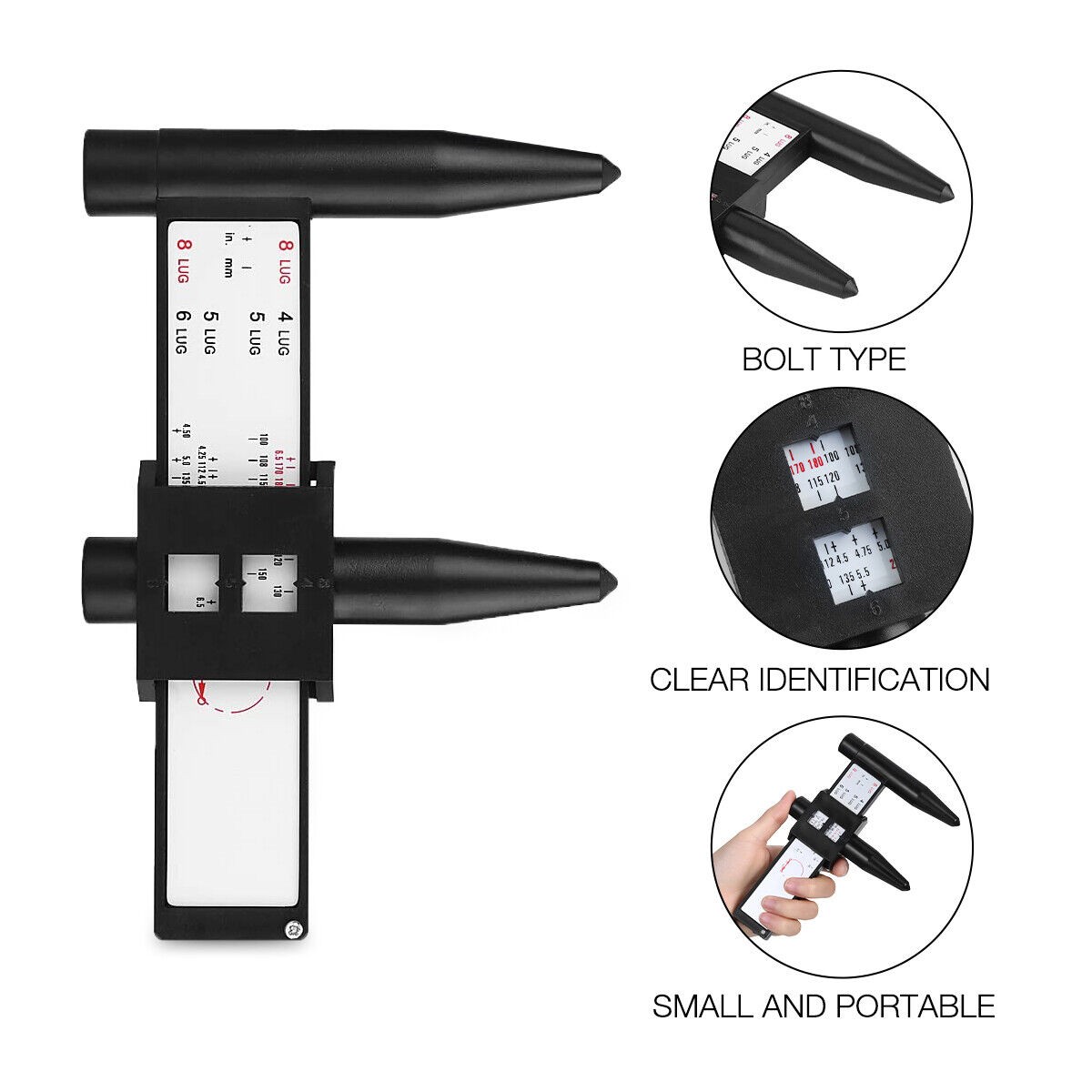 Precise Tire Bolts Wheel Rims Ruler Pattern Gauge PCD Measuring Tool 4,5,6,8 Lug