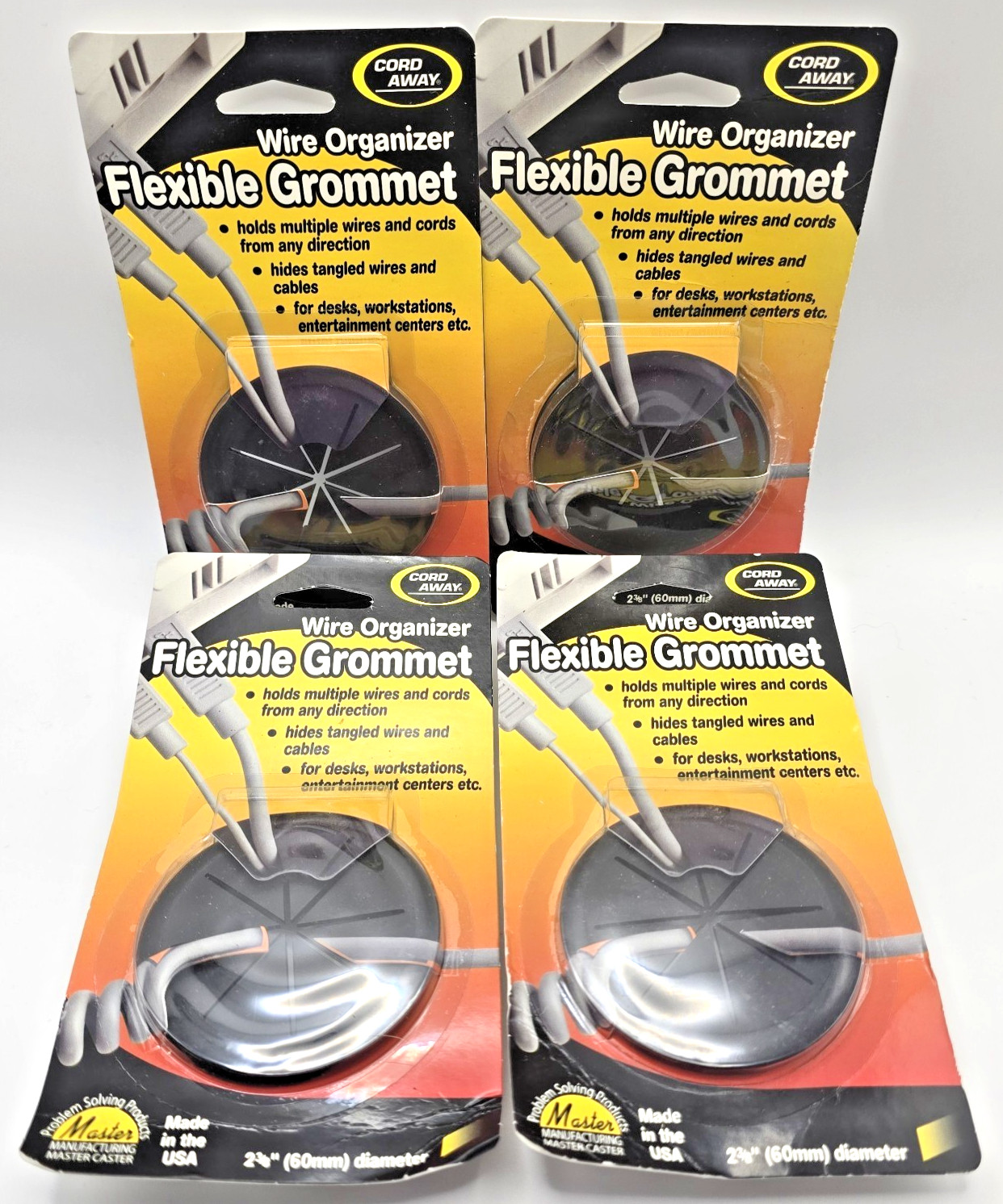 Wire Cord Cable Desk Organizer Flexible Grommet 2 3/8" Dia New 4 Pk CordAway USA