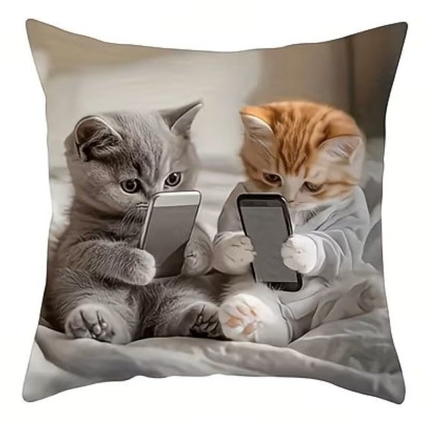 ADORABLE Kittens Cat on Cell Phones--Pillow Cover-with zipper-17.7 x17-inch