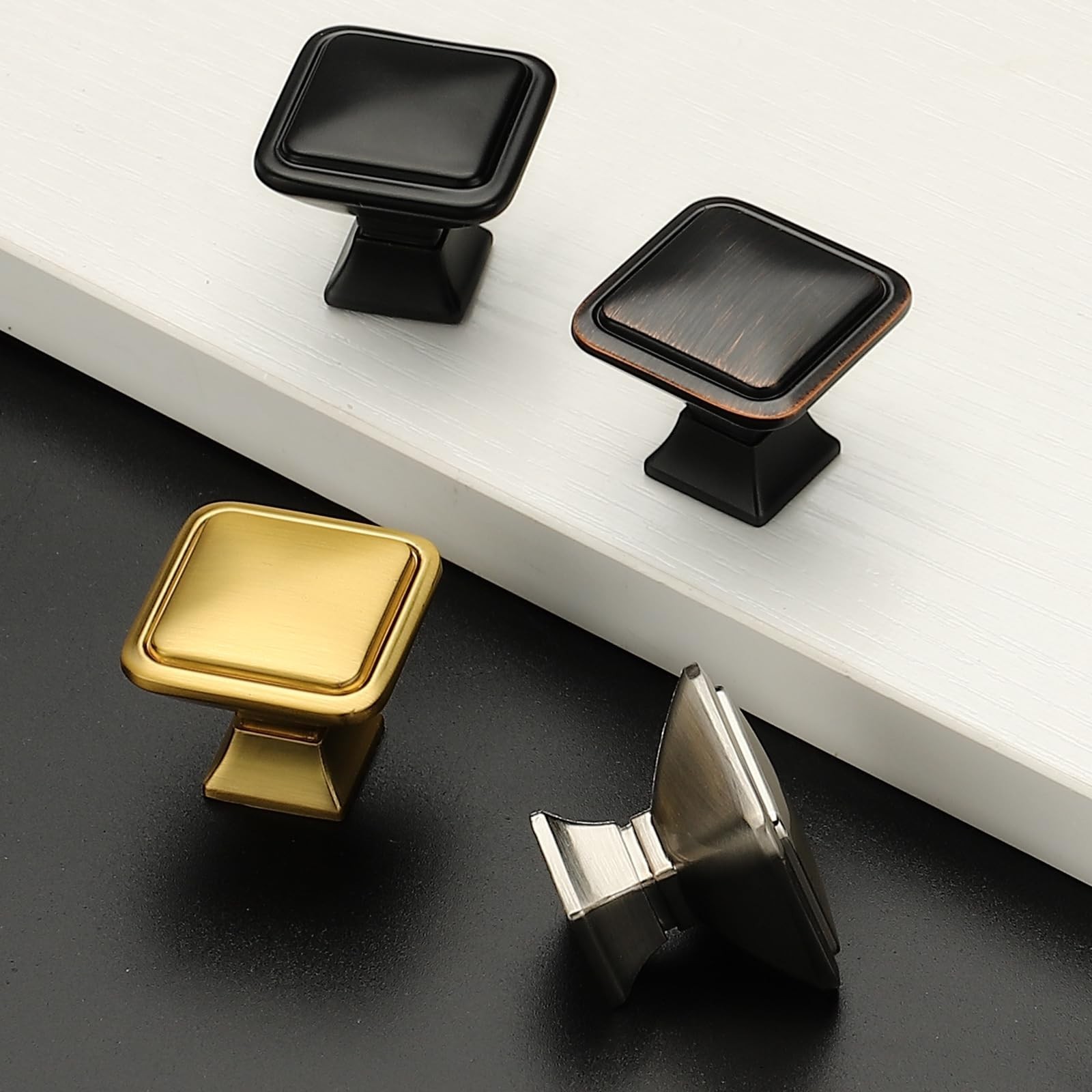 15 Pack Brushed Nickel Cabinet Knobs - 1.2" Square Drawer Knobs for Kitchen, ...