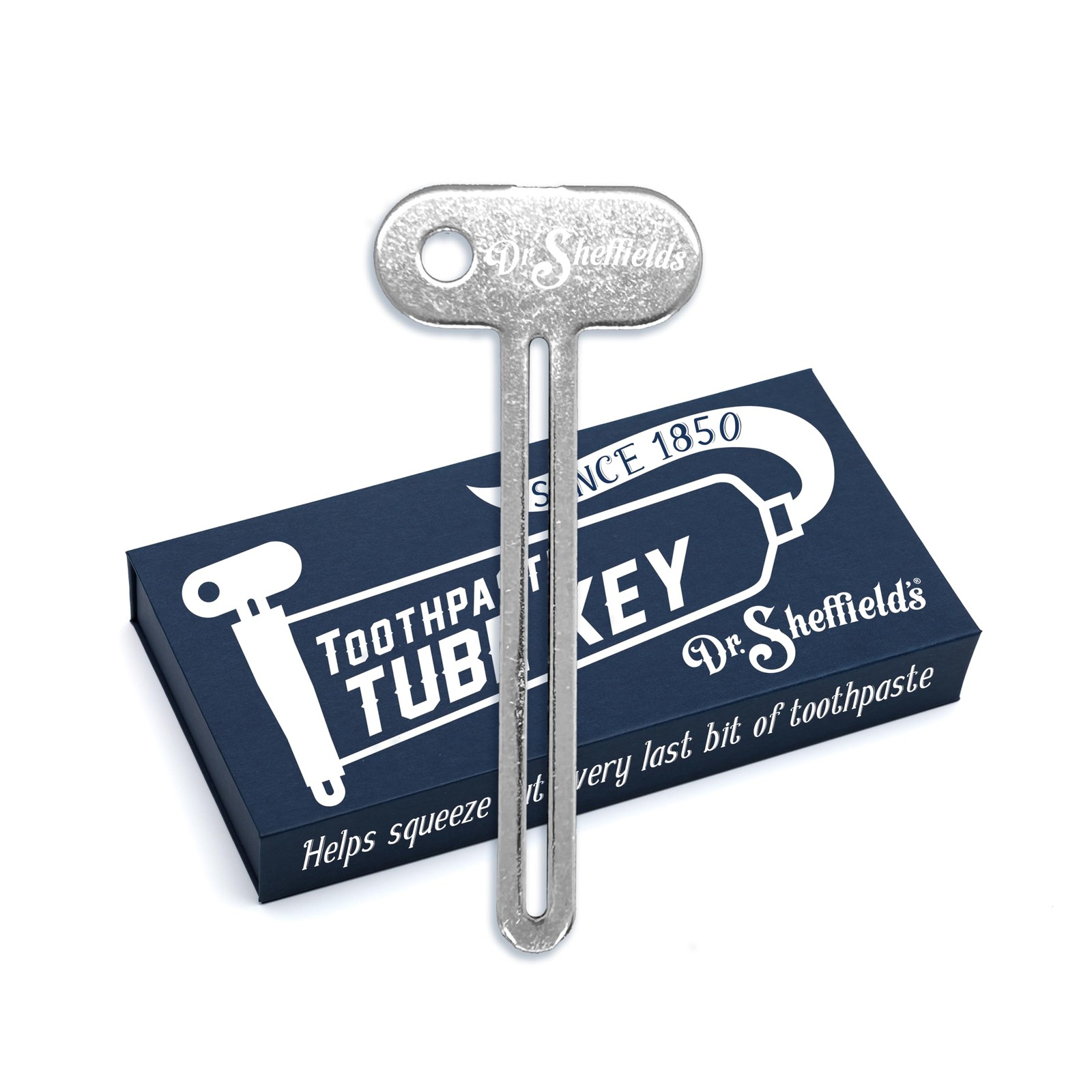 Dr. Sheffield’s Stainless Steel Toothpaste Tube Key, Navy/Silver