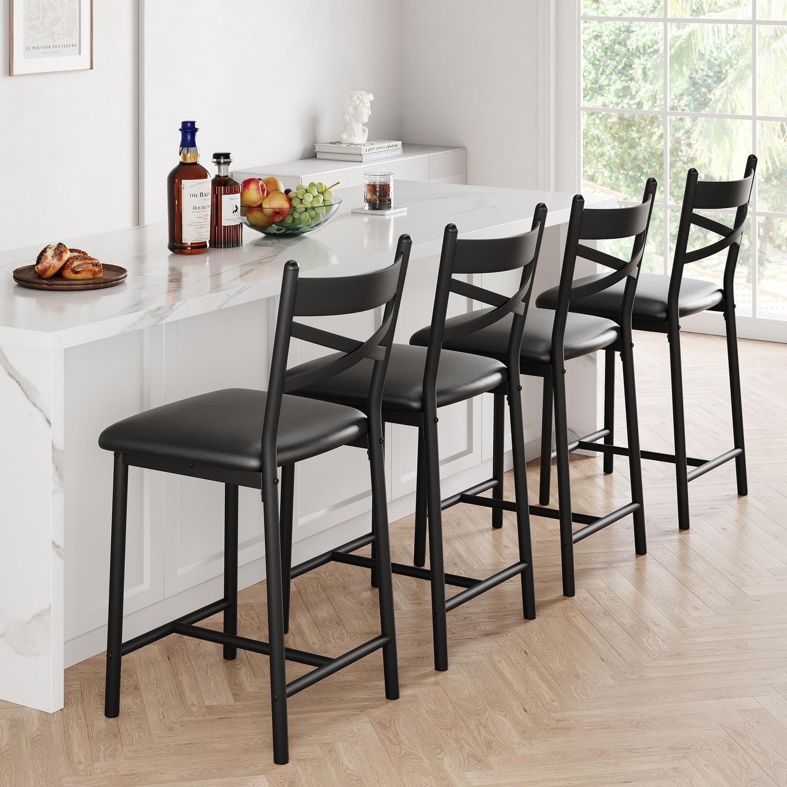 4 Sillas Para Barra De Cocina Altura Asiento 26 Pulgadas Set Modernas Taburetes