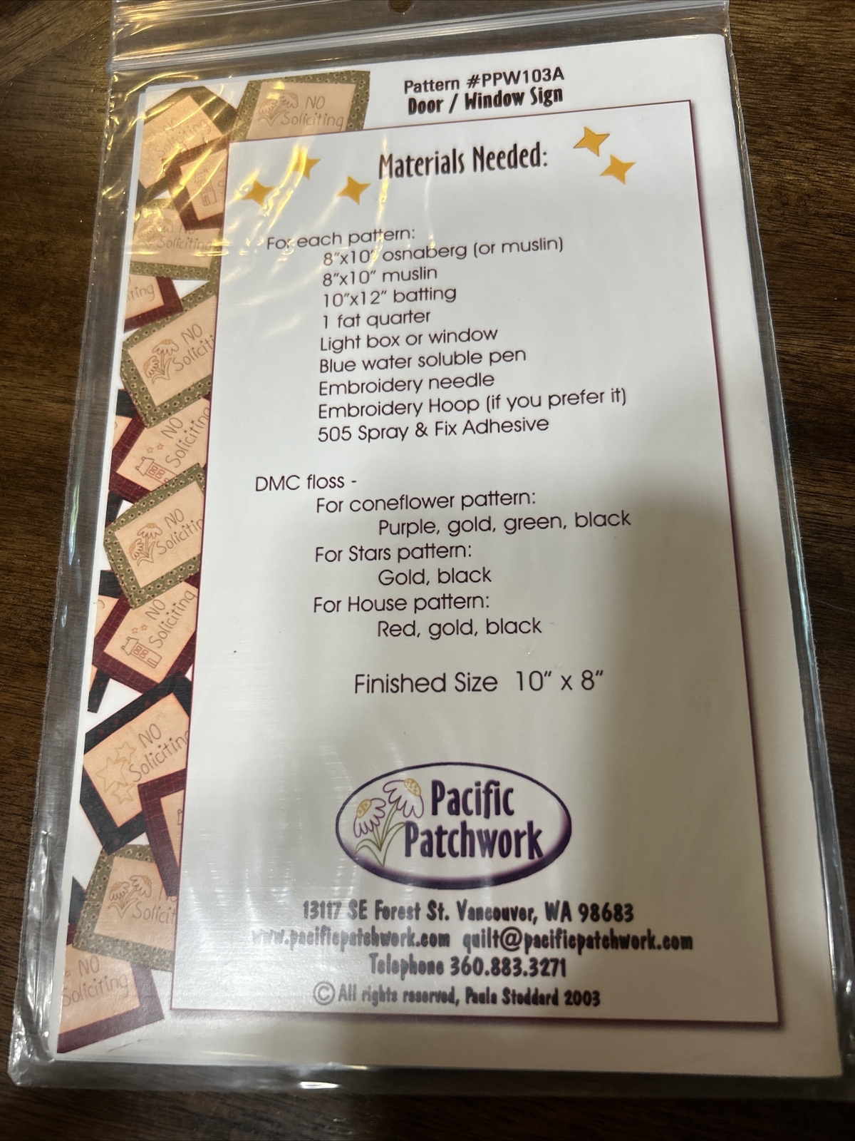 Pacific Patchwork Door/Window Quilt Sign Patterns 3 Designs “No Soliciting” New