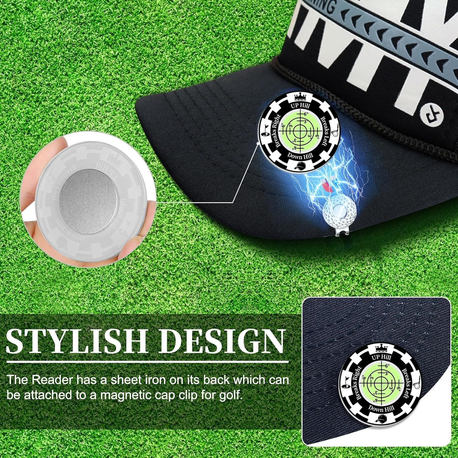 Golf Green Reader, 2 Pack Golf Ball Marker Hat Clip with High Precision Horizont