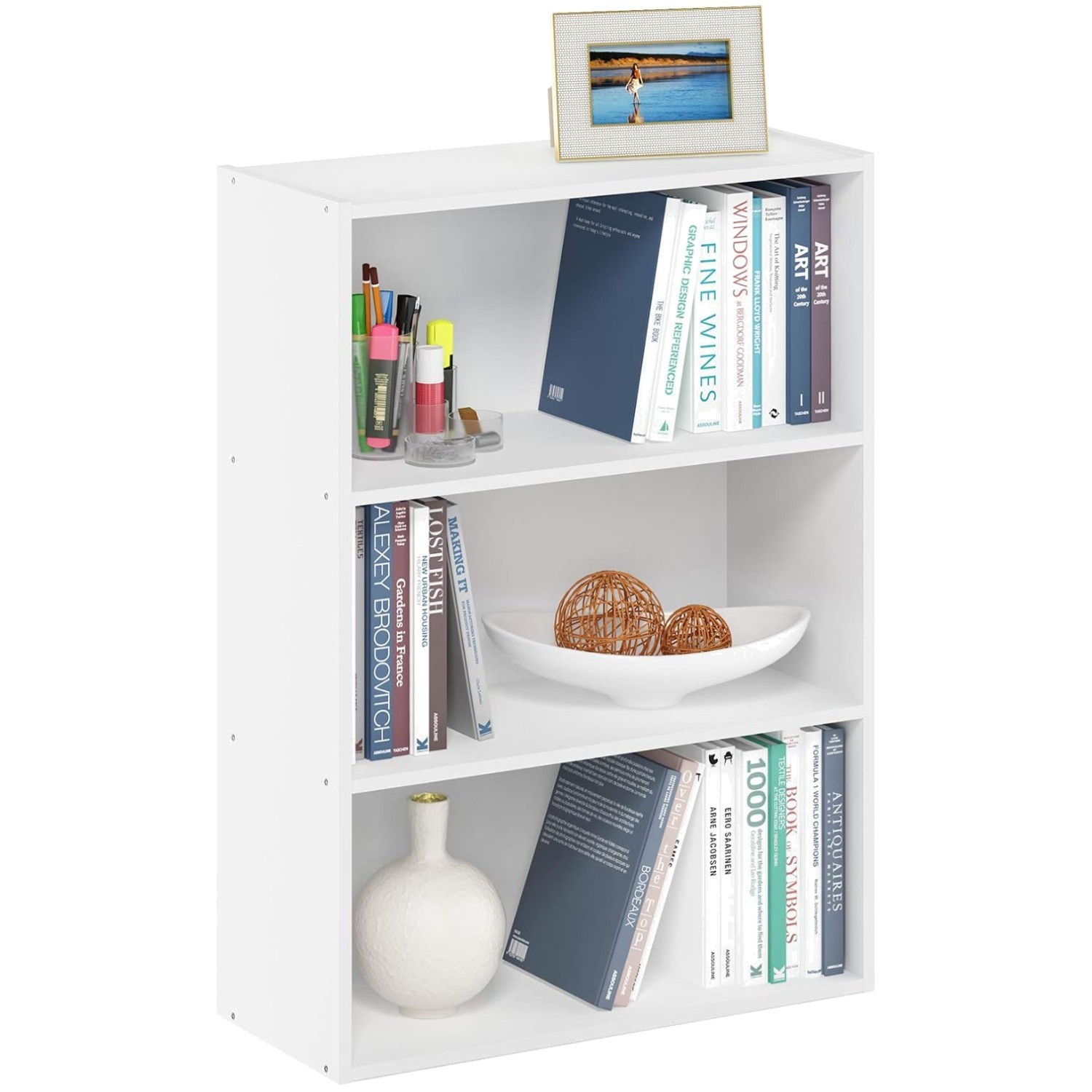 Versatile 3-Tier Storage Bookshelf - Durable & Modern Design, 9.7W x 31.5H