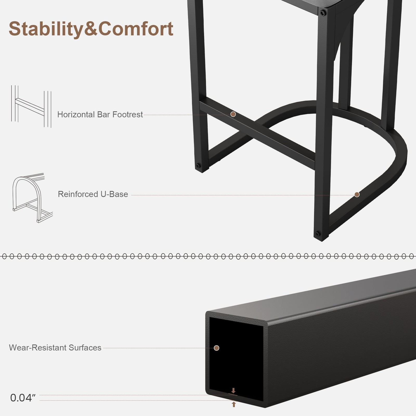 Ergonomic Counter Height Bar Stools 2 Pack Metal Frame Velvet for Kitchen & Bar