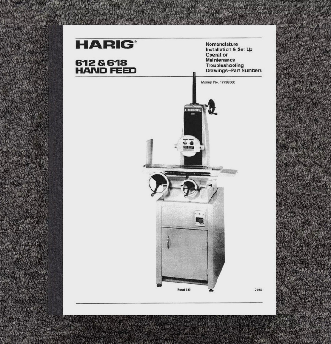Operator Maintenance Manual Fits Harig 612, 618 Hand Feed Surface Grinder 300