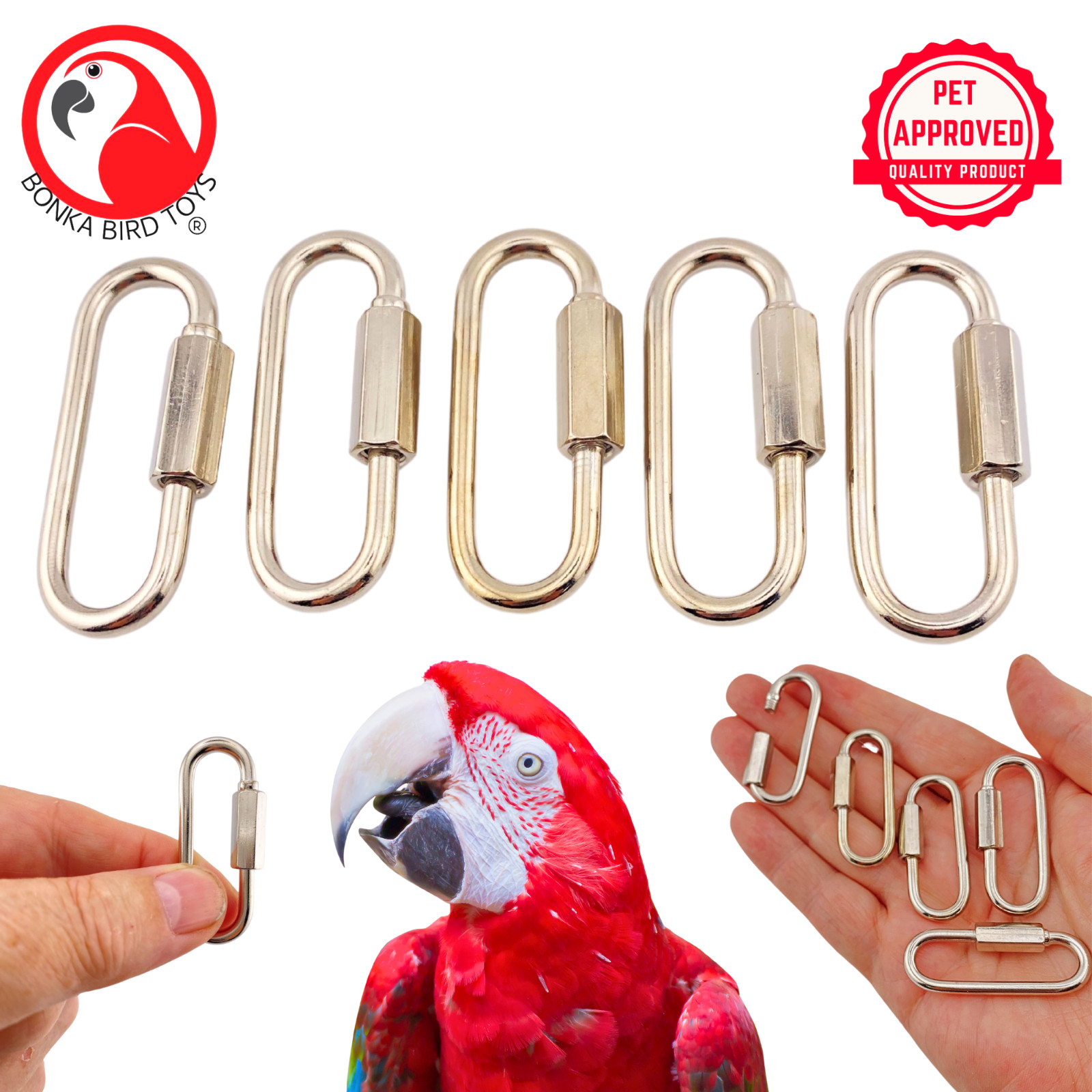 Bonka Bird Toys 2171 Pk5 Wide Mouth Quick Links Heavy Duty Bird Safe Parrot Pet