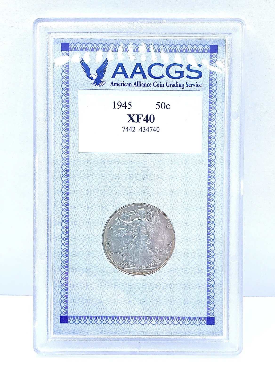 ~OBO~ 1945 Walking Liberty AACGS Graded 50C Half Dollar Coin W/ Case